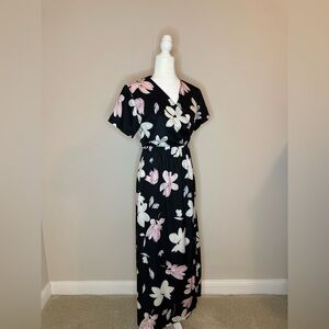 SHEIN Navy Blue Maxi Dress with Pink & Cream Floral Print
